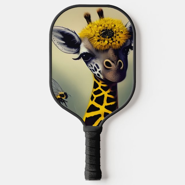 Die Hummel Giraffe Whimsical Digital Art Pickleball Schläger (Vorderseite)