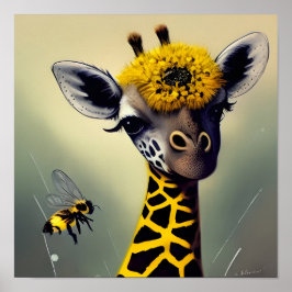 Die Hummel Giraffe Whimsical Digital Art Poster