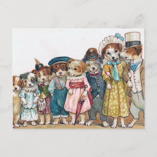 "Die Hundefamilie" Vintag Postkarte (Vorderseite)