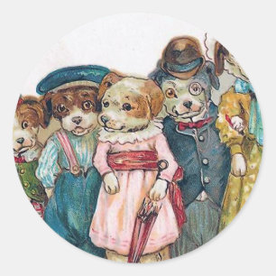 "Die Hundefamilie" Vintag Runder Aufkleber