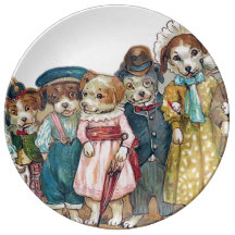 Die Hundefamilien-Vintage Illustration