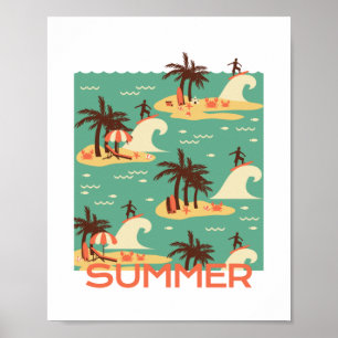 Die Illustration des surfenden Cartoon Poster