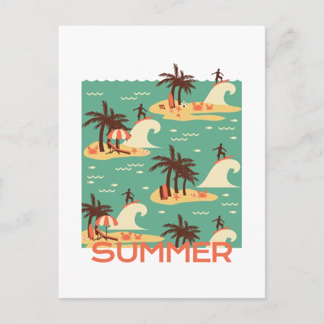 Die Illustration des surfenden Cartoon Postkarte (Vorderseite)