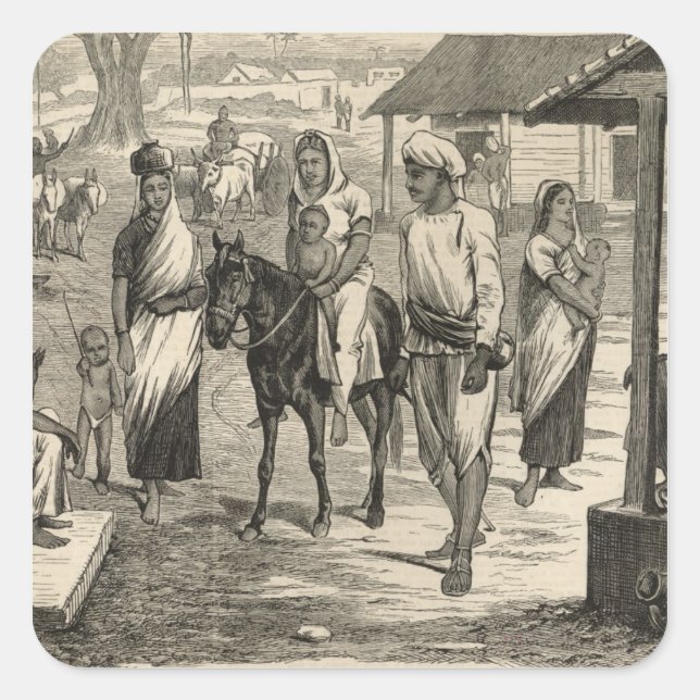 Die indische Hungersnot Quadratischer Aufkleber (Vorderseite)