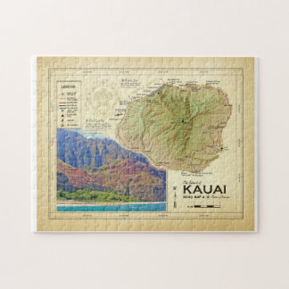 Die Insel Kauai [vintage-inspirierte] Puzzle-Karte Puzzle