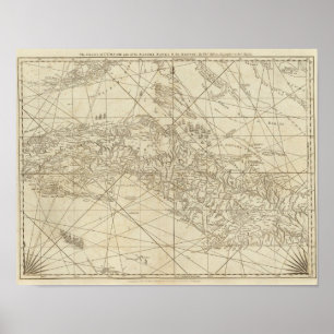 Die Insel Kuba mit einem Teil der Bahamabanken Poster