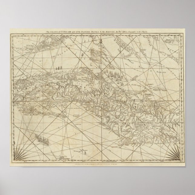 Die Insel Kuba mit einem Teil der Bahamabanken Poster (Vorne)