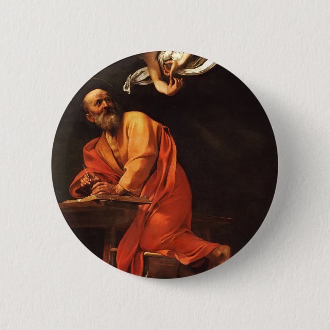 Die Inspiration von Saint Matthew, Caravaggio Button (Vorderseite)