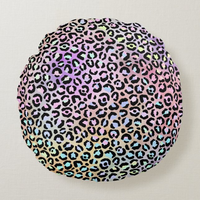 Die Iridescent Leopard Serie Design 6 Rundes Kissen (Vorderseite)