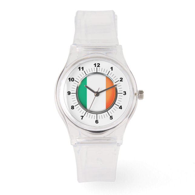 Die irische Flagge von Frauen Sporty Pink Silicon  Armbanduhr (Vorderseite)