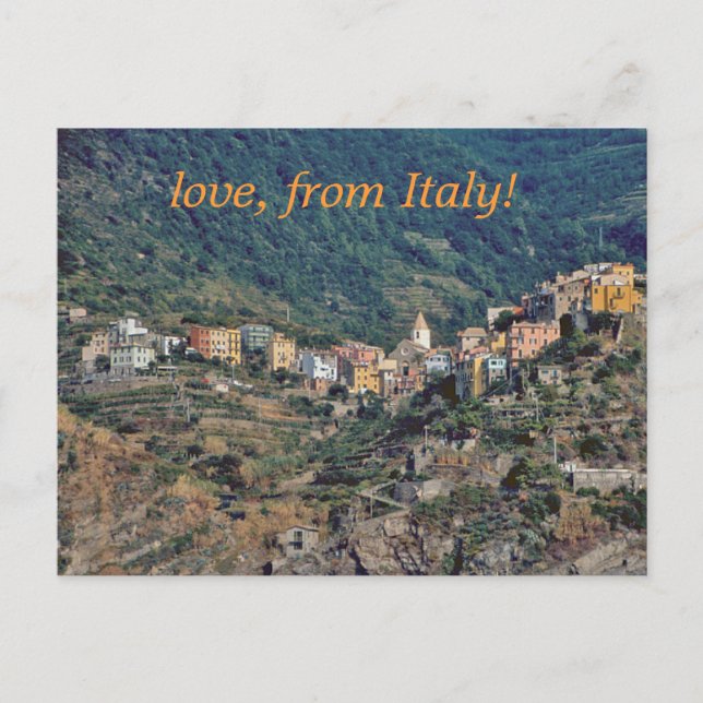 "DIE ITALIENISCHEN DÖRFER VERSTECKEN/DAS CINQUE TE POSTKARTE (Vorderseite)