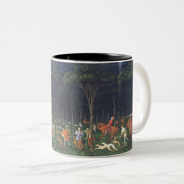 Die Jagd im Wald (von Paolo Uccello) Zweifarbige Tasse (VorderseiteRechts)