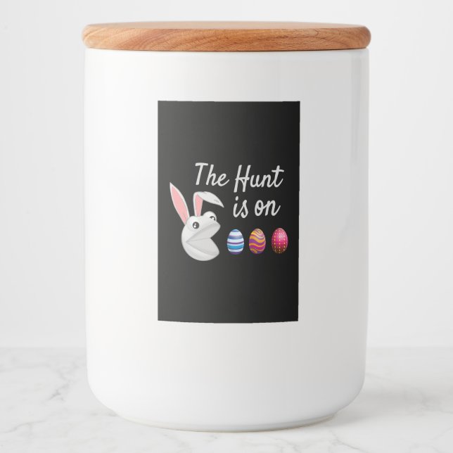 Die Jagd ist auf der Ostersonnigen Eggenjagd Lebensmitteletikett (Vorderseite)