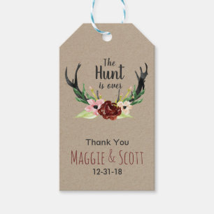 Die Jagd ist über die rustikale Antler Burgund Blu Geschenkanhänger