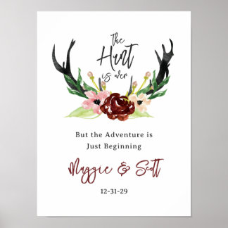 Die Jagd ist über die rustikale Antler Burgund Blu Poster