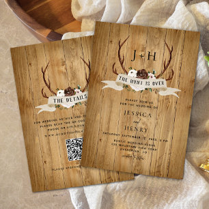 Die Jagd ist über rustikale Antler, die QR-Code ho Einladung