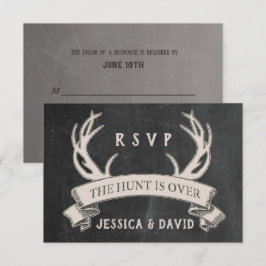 Die Jagd ist über rustikale Chalkboard Hochzeit RS RSVP Karte