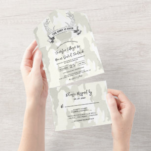 "Die Jagd ist vorbei" Rustikale Camouflage Einladu All In One Einladung