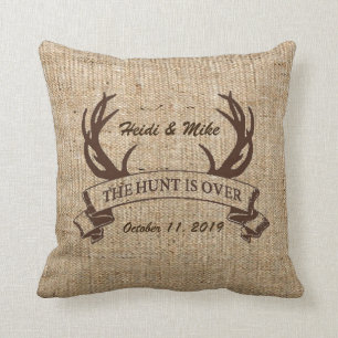 "Die Jagd ist vorbei" Rustikale Imitate Burlap Wed Kissen