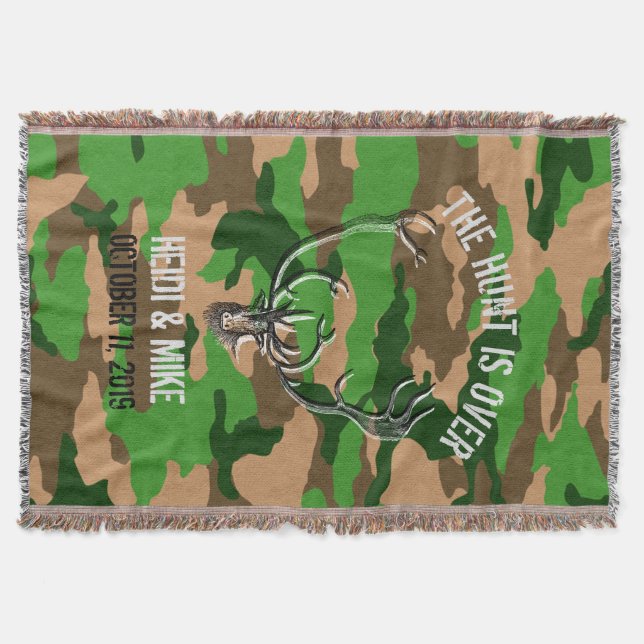 "Die Jagd ist vorbei" rustikales Hochzeitsgeschenk Decke (Vorderseite)