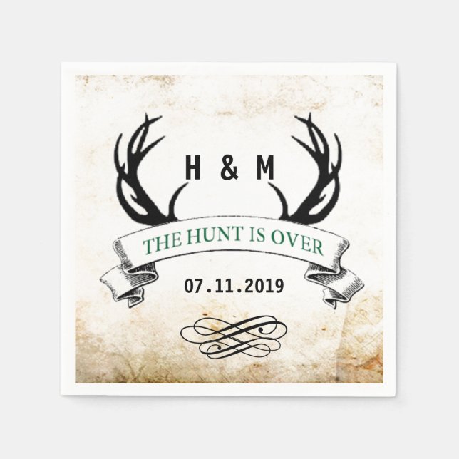 "Die Jagd ist vorbei" rustikales Hochzeitsgeschenk Serviette (Vorderseite)