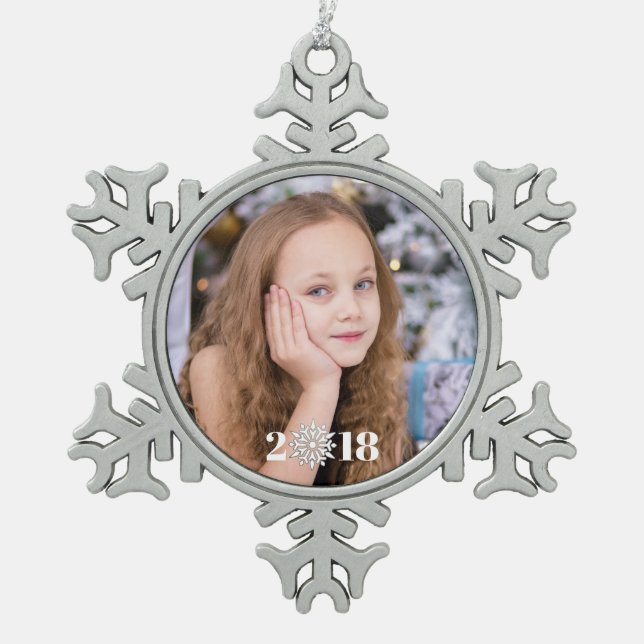 Die Jahreszeit| Weihnachtsferien - Foto Schneeflocken Zinn-Ornament (Vorderseite)