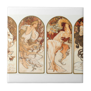 Die Jahreszeiten Original 1897 von Alphonse Mucha Fliese