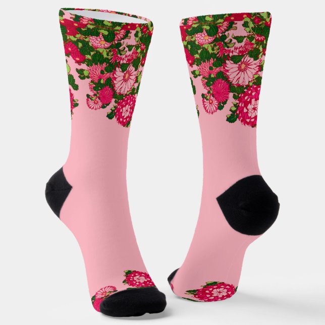 Die japanische Blume Border, Fuchsia und Korallenr Socken (Gewinkelt)