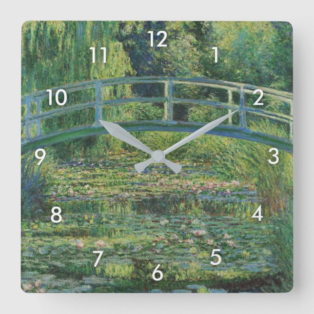 Die japanische Brücke (Water-Lily Pond), Monet Quadratische Wanduhr (Vorderseite)