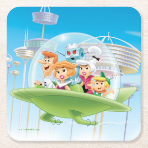 Die Jetsons   Familienflieger Rechteckiger Pappuntersetzer