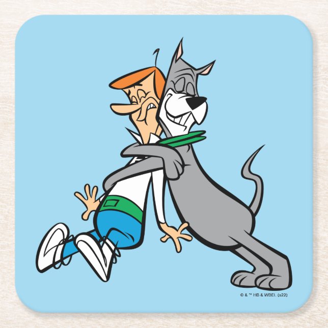 Die Jetsons | George & Astro Hug Rechteckiger Pappuntersetzer (Vorderseite)