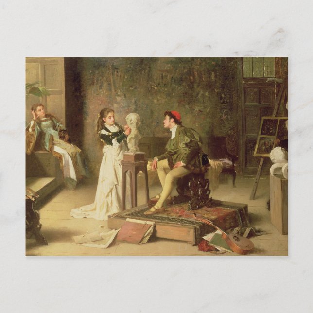 Die junge Bildhauerin (Öl auf Leinwand) Postkarte (Vorderseite)