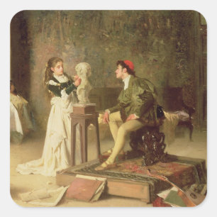 Die junge Bildhauerin (Öl auf Leinwand) Quadratischer Aufkleber