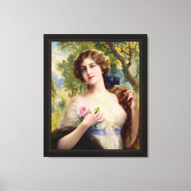 Die junge Dame mit einer Rose von Emile Vernon Leinwanddruck (Vorderseite)
