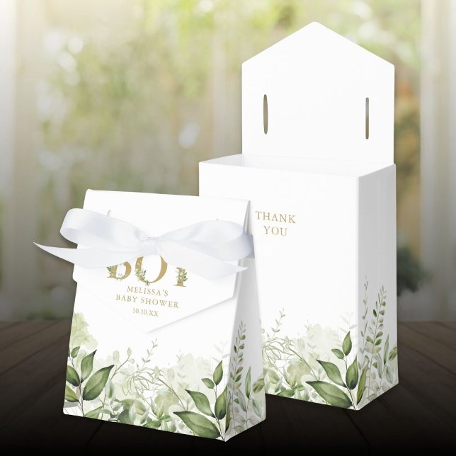 Die Junge Grünpflanzen in Foliage Gold Babydusche Geschenkschachtel (Its A Boy Greenery Foliage Gold Baby Shower Favor Boxes)