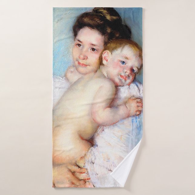 Die junge Mutter, Cassatt Badehandtuch (Badehandtuch)