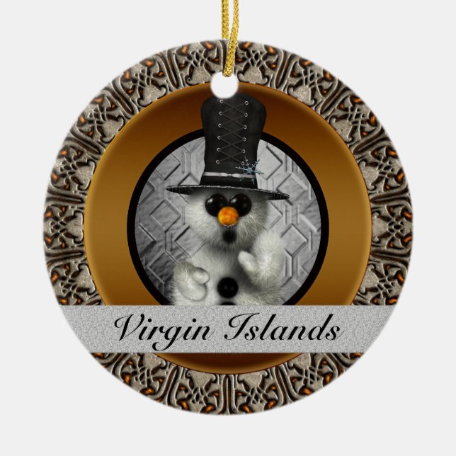 Die Jungferninseln-Schneemann-Weihnachtsverzierung Keramikornament (Vorne)
