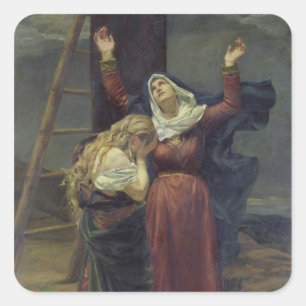 Die Jungfrau am Fuße des Kreuzes Quadratischer Aufkleber