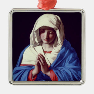Die Jungfrau in Gebet, 1640-50 (Öl auf Leinwand) Silbernes Ornament