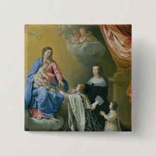 Die Jungfrau Mary gibt die Krone und den Sceptre Button