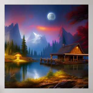 Die Kabine in der Bucht unter dem Mond Poster