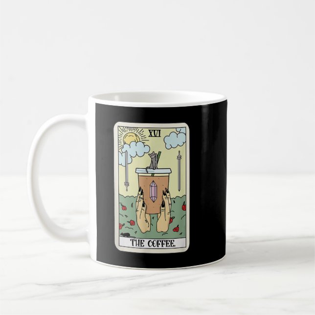 Die Kaffee-Tarot-Card Kaffee Lover koffeiniert mit Kaffeetasse (Links)