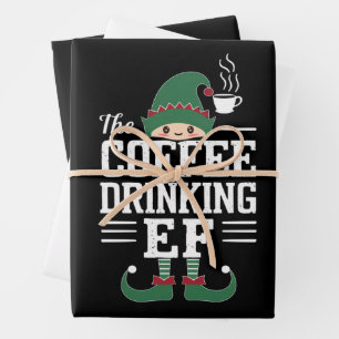 Die Kaffee trinkende Elf Familie passt Weihnachten Geschenkpapier Set