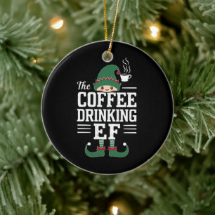 Die Kaffee trinkende Elf Familie passt Weihnachten Keramik Ornament