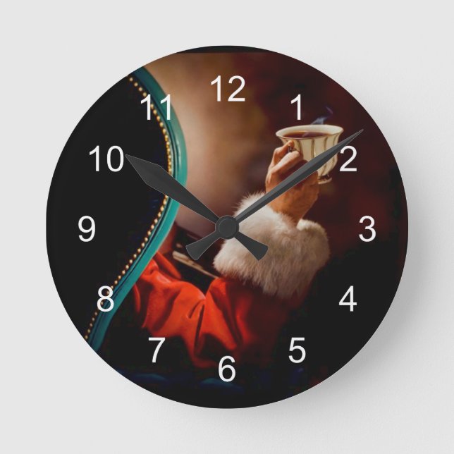 Die Kaffeepause des Weihnachtsmanns Vintag Runde Wanduhr (Vorderseite)