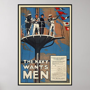 Die kanadische Marine will Männer Vintage WW2 Poster
