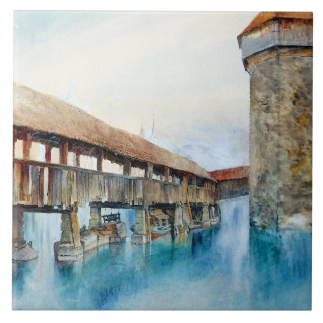 Die Kapellbrücke in Luzern (Schweiz) Fliese (Vorderseite)
