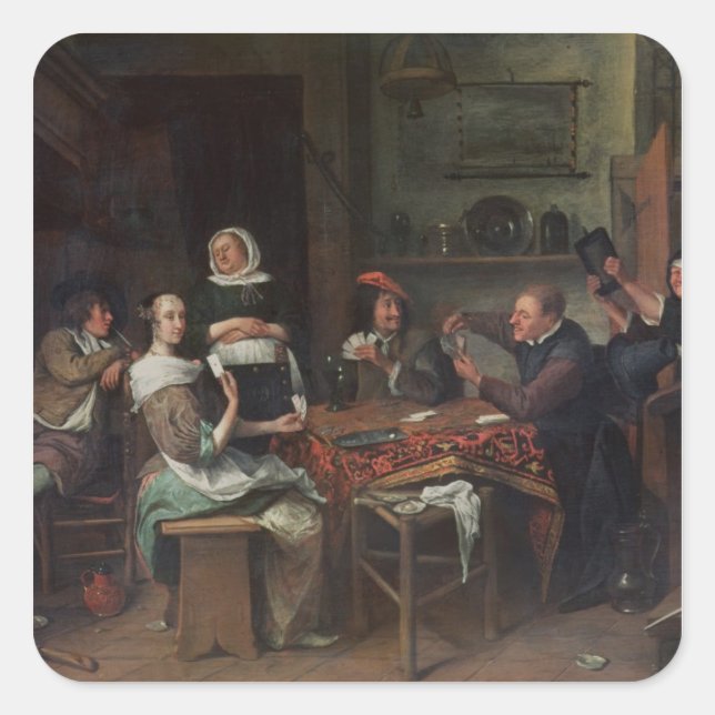 Die Kartenspieler Quadratischer Aufkleber (Vorderseite)