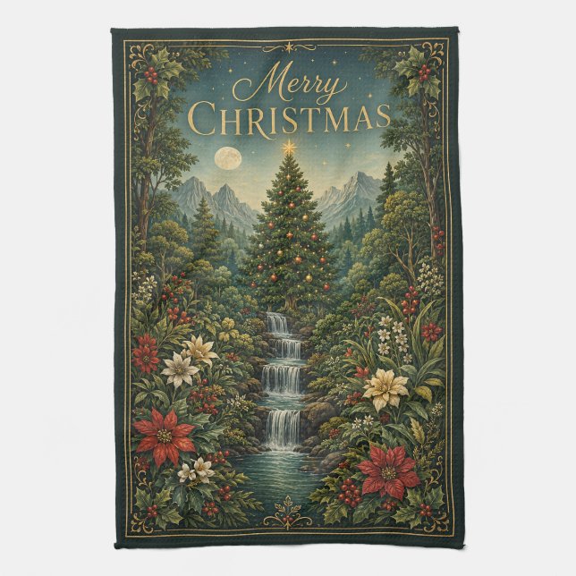 Die Kaskade der Weihnachtsmagie Geschirrtuch (Vertikal)