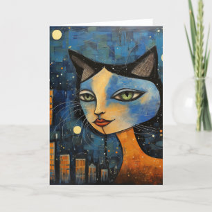 Die Katze bei Nacht in der Mixed Media Collage der Karte